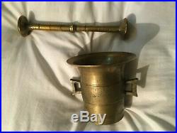 Vintage Brass Mortar & Pestle Pharmacy Drug Store Medical Equipment 4 3/8 T