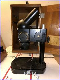 Vintage CARL ZEISS Jena Microscope w wood case & 4 eyepiece USED SEE! AS IS