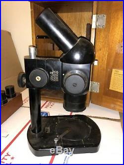 Vintage CARL ZEISS Jena Microscope w wood case & 4 eyepiece USED SEE! AS IS