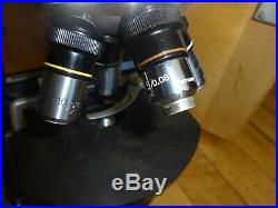 Vintage Carl Zeiss Binocular Microscope 4x Objective Ziess Lenses + Box & Key