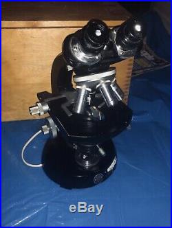Vintage Carl Zeiss WL Compound Binocular Microscope 3 Ziess Winkel Lenses + box