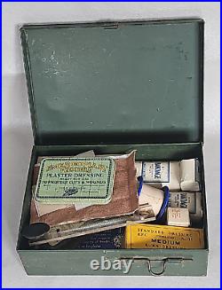 Vintage Factory First Aid Tin & Contents Industrial Green Metal Locks c1960s