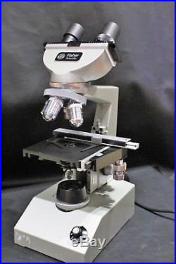 Vintage Fisher Scientific Binocular Microscope with 4 Objectives 4, 10, 40, 100