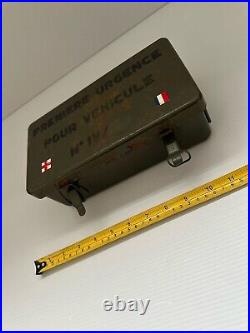 Vintage French Jeep First Aid Metal Tin From The Vietnam War Era With Contents