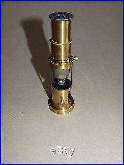 Vintage French PORTABLE BRASS MICROSCOPE with Original Wood Case Optics