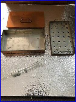 Vintage Glass Syringe With Tin anitque old medical equipment doctor dr nursing