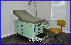 Vintage Green Medical Exam Table with GYN stirrups Hamilton Steel Tanker Desk