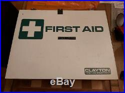 Vintage Green & White Wooden First Aid Box Clayton Medical Equipment 45x34x12cm