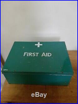 Vintage Large Green Metal First Aid Box With Contents 35cm by 25cm