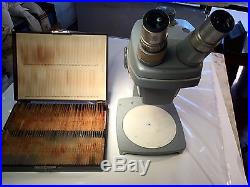 Vintage Magnifier Bausch Lomb Microscope with glass animal tissue slides science