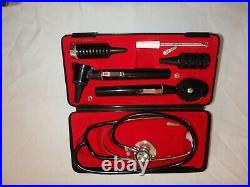 Vintage Medical Case Containing Stethoscope, Otoscope, Opthalmoscope Etc Unused