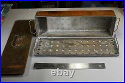 Vintage Medical Equip. Metal sterilizer box with tray and folding legs