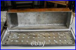 Vintage Medical Equip. Metal sterilizer box with tray and folding legs