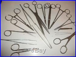 Vintage Medical Equipment Lot Of 14 Scissors+ Clamps Tweezers
