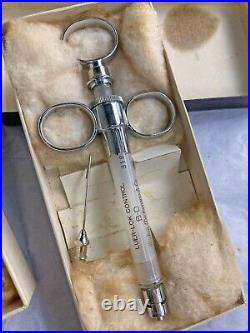 Vintage Medical Equipment Two 3CC Luer-Loc Glass Syringes with Extras