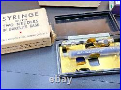 Vintage Medical Equipment, syringes, Bakelite case in box