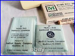 Vintage Medical Supply Co First Aid Kit With Bandages, swabs, Jelly, Metal Box USA