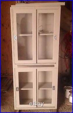 Vintage Metal and Glass Medical Cabinet Used