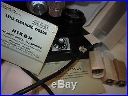 Vintage Nikon MICROSCOPE NO. 21118 with extras in large wood case Made in Japan