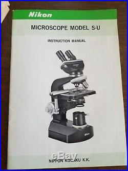 Vintage Nikon Model S-U Research Microscope, Box, Lamp, Objectives