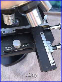 Vintage Nikon Nippon Kogaku Microscope W (4) Objectives Japan