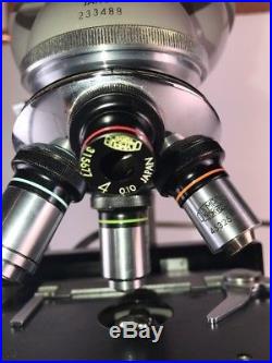 Vintage Olympus KHC Binocular Microscope 4, 10, 40, HI 100 With Case + Extras