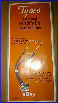 Vintage Original Harvey Tycos triple head stethoscope + box + manual + monogram