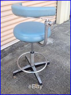Vintage Ritter Company Doctors Exam Stool Model G Single Arm on casters blue