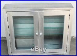 Vintage Serv-Queen Medical Stainless Steel & Glass Cabinet Narcotics 36 x 8 x 30