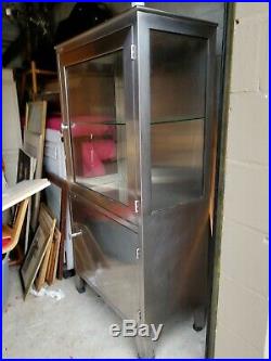 Vintage Stainless Steel And Glass Medical Cabinet