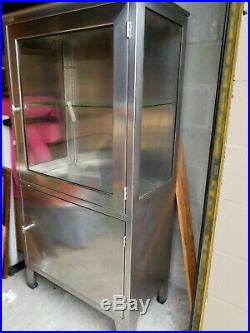 Vintage Stainless Steel And Glass Medical Cabinet