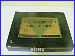 Vintage WWII 1940s First Aid Equipment for Householders tin box & all contents