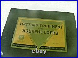 Vintage WWII 1940s First Aid Equipment for Householders tin box & all contents