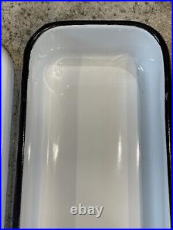Vintage White & Black Trimmed Enamel Medical Equipment Tool Tray with Lid