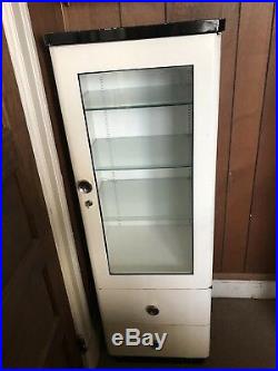 Vintage White Steel Medical Dental Surgical Instrument Cabinet, Glass Shelves