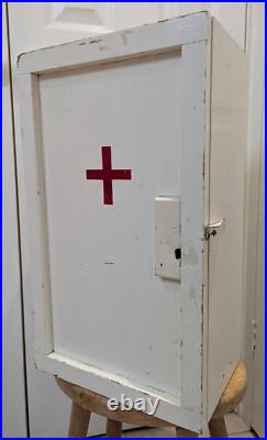 Vintage White Wooden First Aid Cabinet Eastern European Wall Mounted Aprothecary Vintage White Wooden First Aid Cabinet Eastern European Wall Mounted Aprothecary