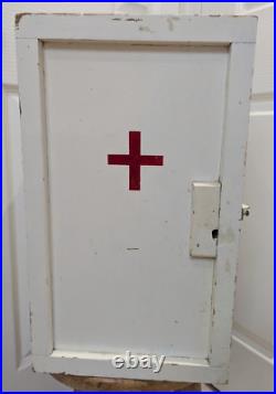 Vintage White Wooden First Aid Cabinet Eastern European Wall Mounted Aprothecary Vintage White Wooden First Aid Cabinet Eastern European Wall Mounted Aprothecary
