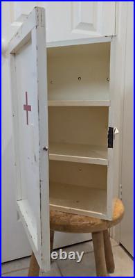 Vintage White Wooden First Aid Cabinet Eastern European Wall Mounted Aprothecary Vintage White Wooden First Aid Cabinet Eastern European Wall Mounted Aprothecary