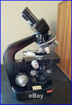 Vintage Wild Heerbrugg M20 Microscope with 5 Fluotar Lenses and Case Info Acc