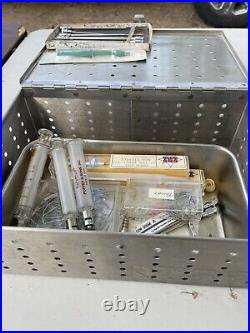 Vintage medical equipment lot used Autoclave/ Suture Medical Supplies/ Syringes