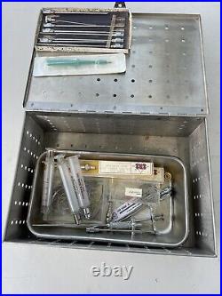 Vintage medical equipment lot used Autoclave/ Suture Medical Supplies/ Syringes