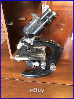 Vintage or Antique CARL ZEISS Jena 15X Bi-ocular Microscope with wood case