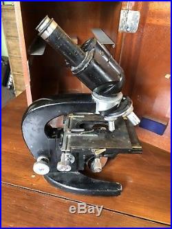 Vintage or Antique CARL ZEISS Jena 15X Bi-ocular Microscope with wood case