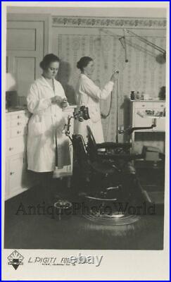 Women dentist dental office with equipment antique medical rppc photo