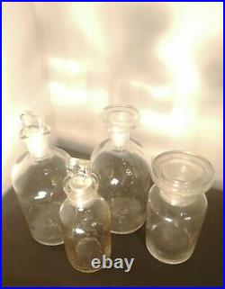 X4 Vintage Apothecary Bottles LABORATORY SCIENCE Antique Medical Equipment