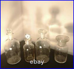 X4 Vintage Apothecary Bottles LABORATORY SCIENCE Antique Medical Equipment
